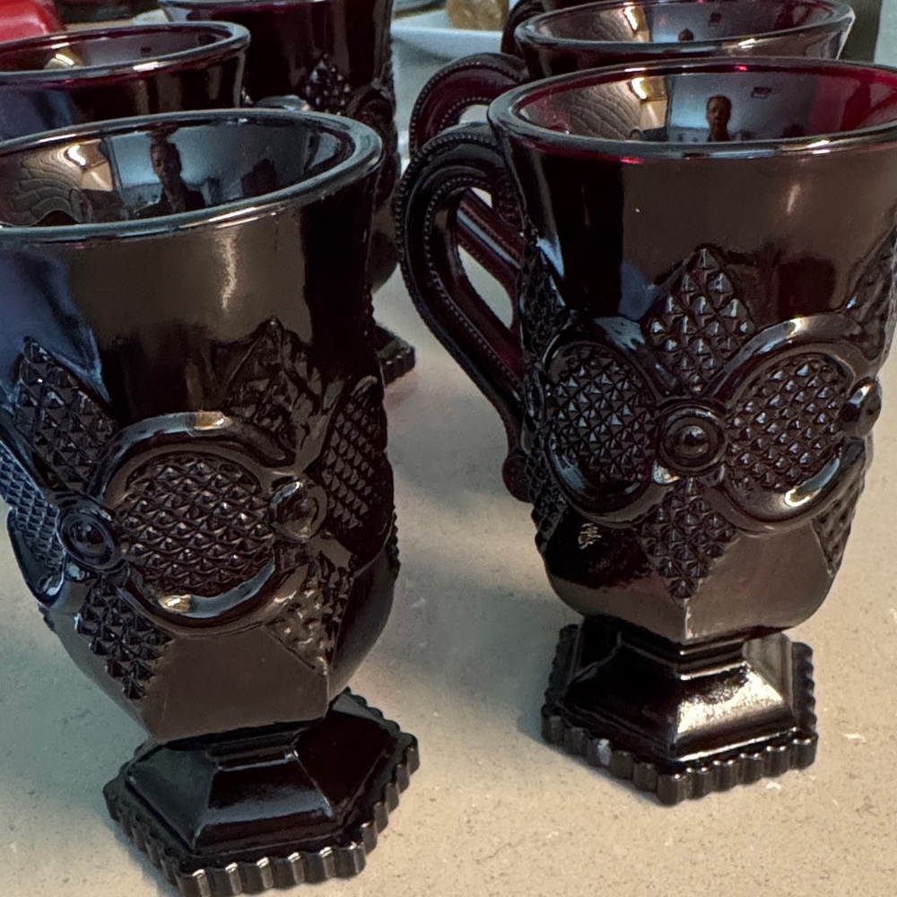 Avon 1876 Cap Cod Ruby Red  Collection Vintage set of 3 pedestal Cups.